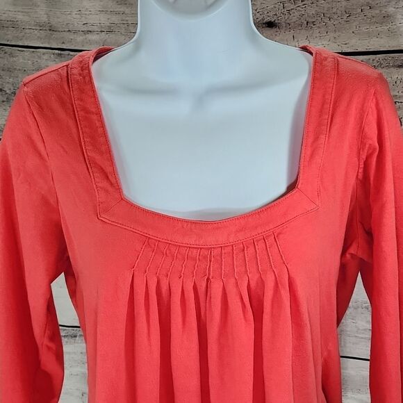 🐞Loft Coral Orange Square Neck 3/4 Sleeve Top Large - Picture 3 of 12
